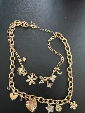 Fashion  jewelry Charm Necklace with Floral and Heart Pendants - Women Jewelry
